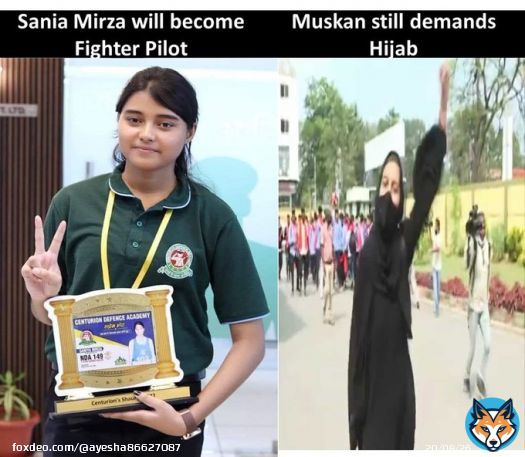 This is the difference education brings. Muskan has been demanding Hijab while #SaniaMirza Education.  Now Sania Mirza will be the first Muslim Woman to fly a fighter jet of #IndianAirForce.  #Jaihind Indian Muslims सानिया मिर्जा
