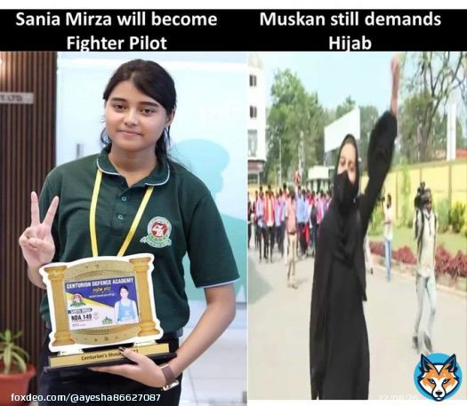 This is the difference education brings. Muskan has been demanding Hijab while #SaniaMirza Education.  Now Sania Mirza will be the first Muslim Woman to fly a fighter jet of #IndianAirForce.  #Jaihind Indian Muslims सानिया मिर्जा