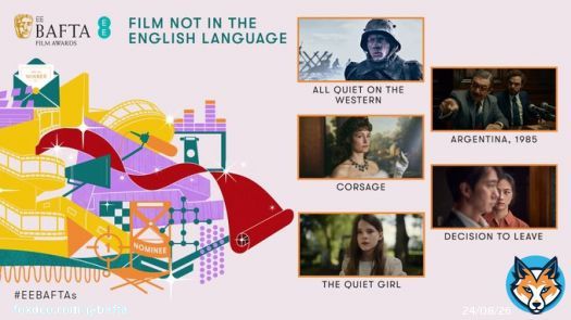 The nominees for Film Not in the English Language ALL QUIET ON THE WESTERN FRONT ARGENTINA, 1985 CORSAGE DECISION TO LEAVE THE QUIET GIRL #EEBAFTAs