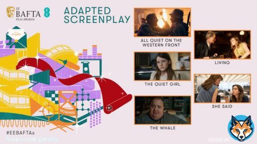 Turning page to screenplay are the Adapted Screenplay nominees!   ALL QUIET ON THE WESTERN FRONT  LIVING  THE QUIET GIRL  SHE SAID  THE WHALE  #EEBAFTAs
