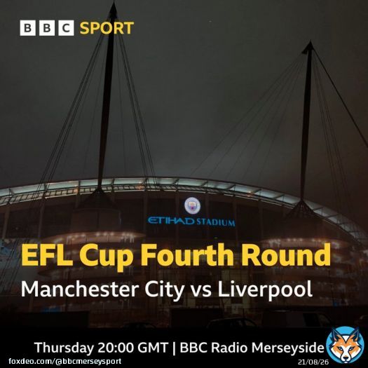 Up next for #Liverpool   On air from 7pm  @ManCity  @LFC  @Carabao_Cup fourth round  Etihad Stadium  Kick-off 8pm  @jamesmountford0 & @higs8  #LIVMCI #LFC #ManCity #EFLCup  95.8FM | DAB  Freeview channel 722