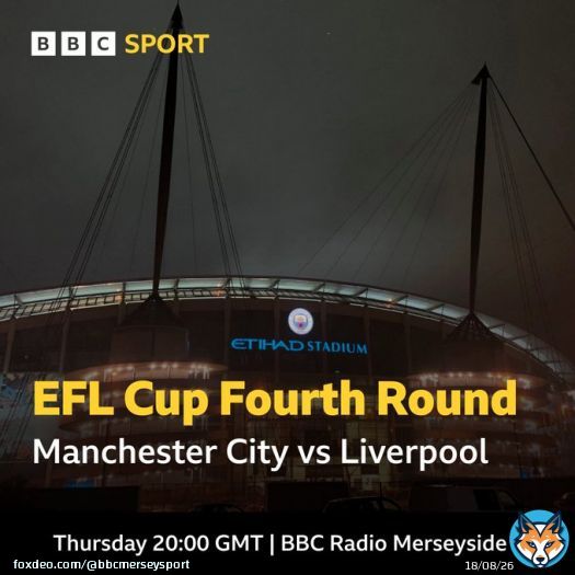 Up next for #Liverpool   On air from 7pm  @ManCity  @LFC  @Carabao_Cup fourth round  Etihad Stadium  Kick-off 8pm  @jamesmountford0 & @higs8  #LIVMCI #LFC #ManCity #EFLCup  95.8FM | DAB  Freeview channel 722
