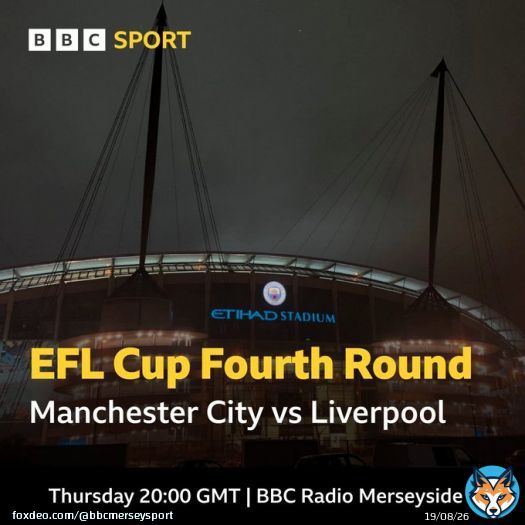 Up next for #Liverpool   On air from 7pm  @ManCity  @LFC  @Carabao_Cup fourth round  Etihad Stadium  Kick-off 8pm  @jamesmountford0 & @higs8  #LIVMCI #LFC #ManCity #EFLCup  95.8FM | DAB  Freeview channel 722