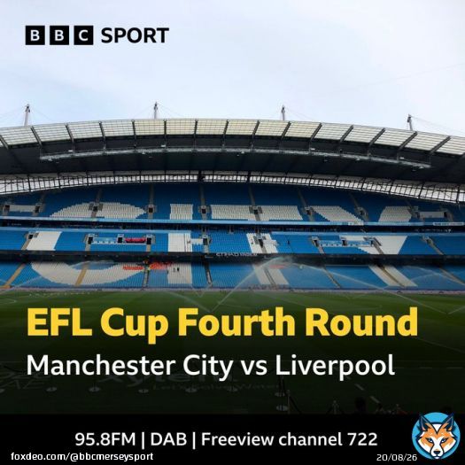 @ManCity  @LFC  @Carabao_Cup fourth round  Etihad Stadium  Kick-off 8pm  @jamesmountford0 & @higs8  #LIVMCI #LFC #ManCity #EFLCup  95.8FM | DAB  Freeview channel 722  @BBCMerseySport