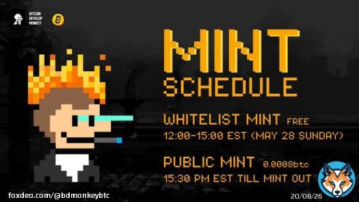 BD Monkey Family!!!   The day we have all been eagerly waiting for HAS FINALLY ARRIVED!!   We are delighted to announce the final details for our mint:  There will be two mint phases:  : Whitelist Mint [FREE] Mint Time: 12:00 PM - 3:00 PM EST [May 28th, Sunday] 1 max nft&hellip;