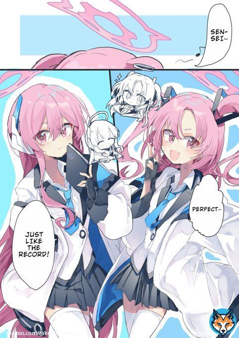 Koyuki doing a little bit of 'forgery'  Rough TL by me, she's saying their catchphrases If you're wondering #ブルアカ