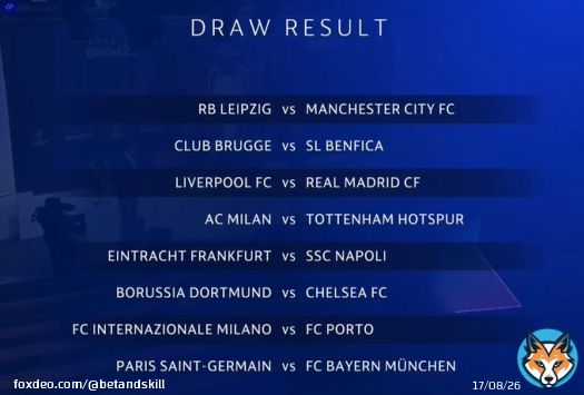 #UCLDraw  Who will reach the last-8 round?  Our predictions:   Man City  Benfica  Real Madrid  AC Milan  Napoli  Chelsea  Inter Milan  Bayern  #ChampionsLeague #UCL #MCFC #LFC #THFC #COYS #Spurs #PSG #YNWA #BVBCHE #RBLMCI #LIVRMA #PSGFCB #ACMTOT