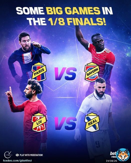 Paris SG-Bayern and Liverpool-Real are the top games in the 1/8 finals of the #UCL!   Who's going through?   #PSGBAY #PSGFCB #LIVRMA #RMALIV #BAYPSG #Benzema #Messi #Mbapp&eacute; #Salah #Liverpool #Real #Madrid #Mane #Bayern #M&uuml;nchen #Benfica ##ClubBrugge #ChampionsLeague #betFIRST
