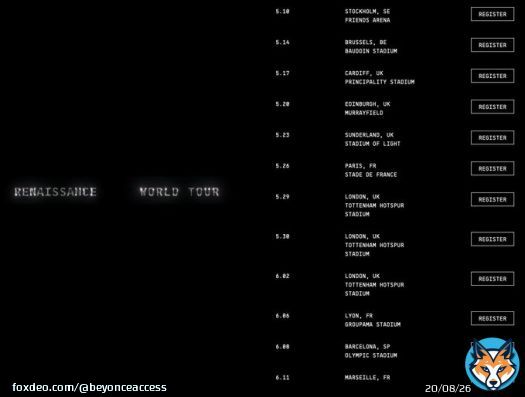 Datas da RENAISSANCE WORLD TOUR, nova turn&ecirc; da Beyonc&eacute;.