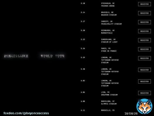 Datas da RENAISSANCE WORLD TOUR, nova turn&ecirc; da Beyonc&eacute;.