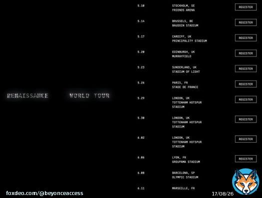 Datas da RENAISSANCE WORLD TOUR, nova turn&ecirc; da Beyonc&eacute;.