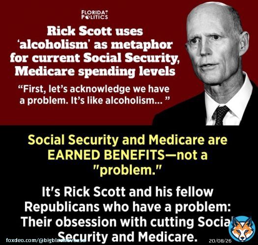Don&rsquo;t be fooled by Rick Scott removing the &ldquo;sunset Social Security&rdquo; clause from his plan. He was forced to do that by President Biden&rsquo;s brilliant #SOTU speech. Behind the scenes, Scott & Republicans are seeking alternativeways to end Social Security and Medicare. Stay focused.