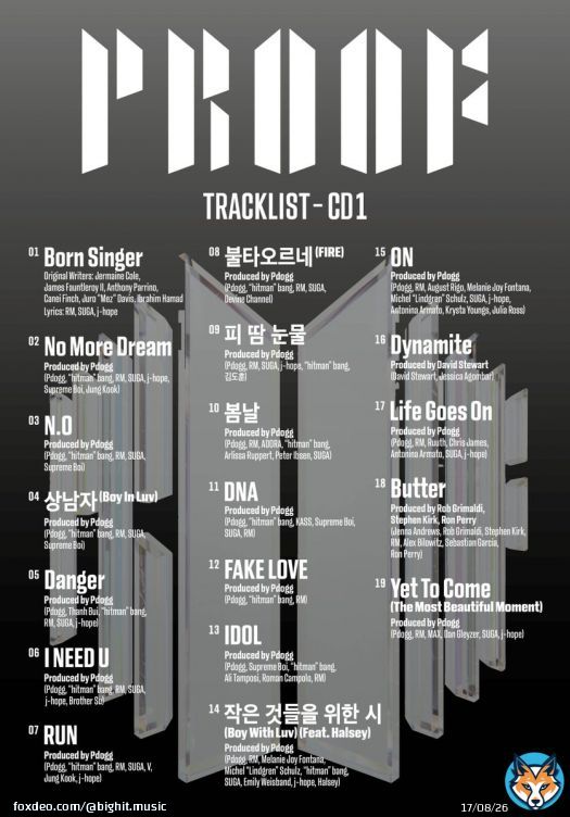 #BTS  #방탄소년단  #BTS_Proof  Tracklist CD 1