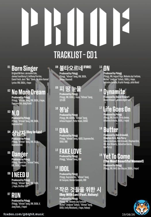 #BTS  #방탄소년단  #BTS_Proof  Tracklist CD 1
