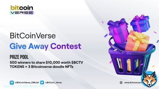 BitCoinVerse Give Away Contest   $10,000 worth of $btcv tokens & btcv doodle NFTs up for grabs!   500 winners and Top 3 Participants will get a doodle NFT and $20 worth $btcv Tokens Each   Gleam Competition Link: