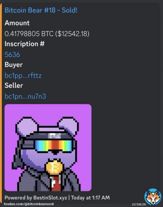 A #sub10k Bitcoin Bear has found a new home   Bear #18 sold for 0.42 BTC ~ $12542  Welcome to the den
