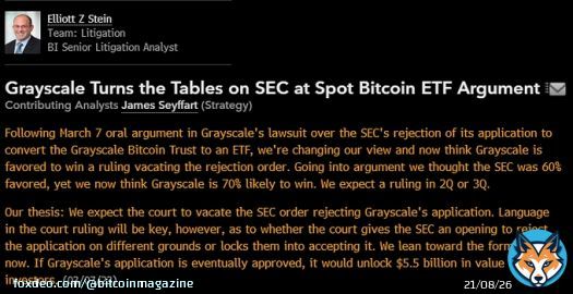 BREAKING: US Court likely to overturn SEC denial of Grayscale spot #Bitcoin ETF - Bloomberg Intelligence. This could 'unlock $5.5 billion in value'