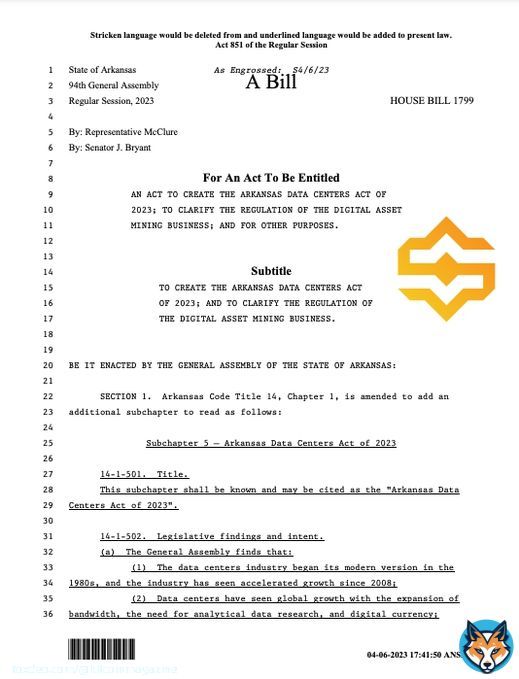BREAKING:  Arkansas officially signs bill protecting the right to mine #Bitcoin into law