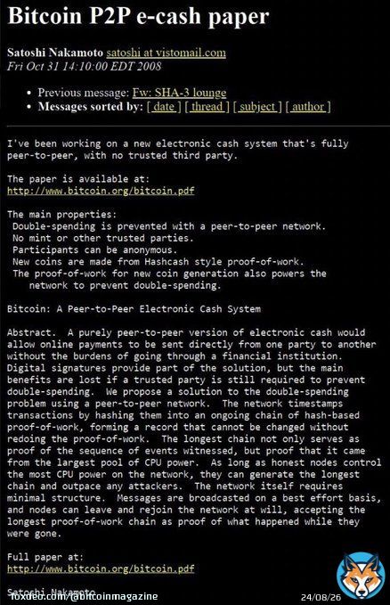HISTORY: The email that started the #Bitcoin revolution is officially 15 years old