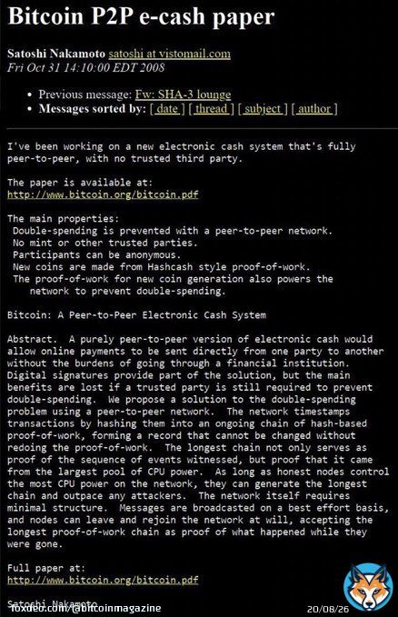HISTORY: The email that started the #Bitcoin revolution is officially 15 years old