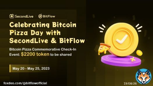 Join #BitcoinPizzaDay with #BitFlow & #SecondLive  2200 $USDT/random 22 ppl  To enter Enter BitFlow brand space & take a screenshot/video with Bitcoin Pizza NFT Tweet &ldquo;Travel in @BitFlowOfficial Brand Space to be a @SecondLiveReal Traveler&rdquo; & attach screenshot/video