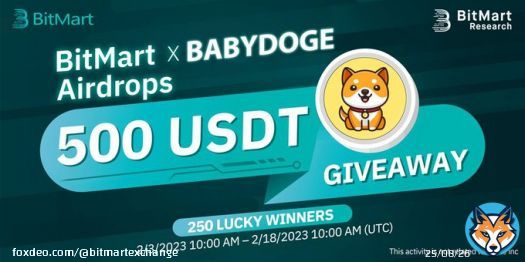 Baby Doge Coin (BABYDOGE) @BabyDogeCoin and #BitMart are joining forces to reward the community members for their support together   We are giving away a total of 500 USDT in Social Media Airdrops   See details