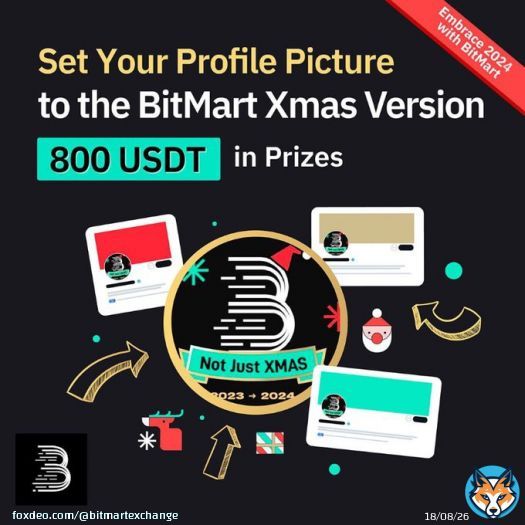 Share the Joy, Share the 800 USDT!   Set your profile picture to the #BitMart's Christmas version and let the celebrations begin!   Follow us, RT, @ 3 friends + #BitMartCryptoXmas Set your profile pic Fill:   #Christmas #Xmas2024