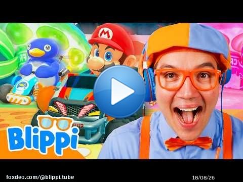 Blippi Races Monster Trucks on Mario Kart! \ud83c\udfce\ufe0f Let's Play Video Games for Kids