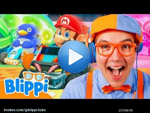 Blippi Races Monster Trucks on Mario Kart! \ud83c\udfce\ufe0f Let's Play Video Games for Kids