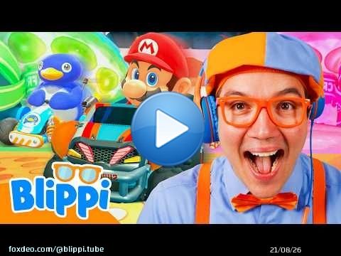 Blippi Races Monster Trucks on Mario Kart! \ud83c\udfce\ufe0f Let's Play Video Games for Kids