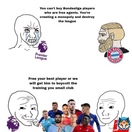 Bayern Munich buying a free agent and a 34 years old keeper with a 6 months contract for &euro;8M  vs.   Premier League clubs buying from the Bundesliga: