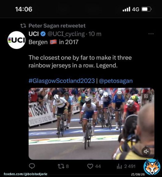 @petosagan does what he wants, even be on SoMe during #GlasgowScotland2023 @UCI_cycling #2sykkel