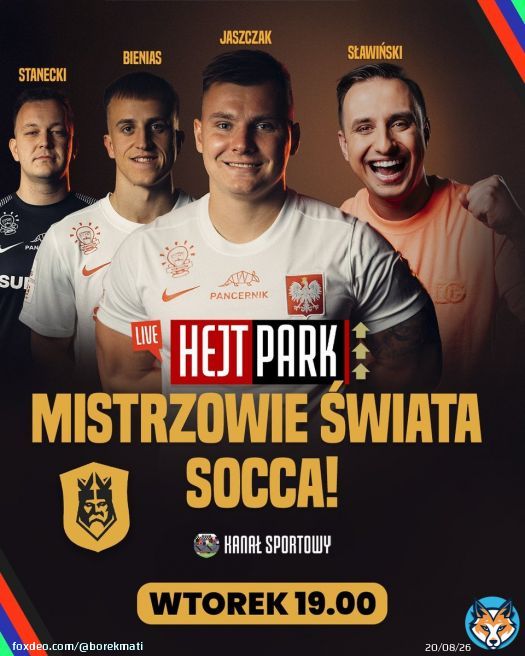 Były emocje w Meksyku, teraz będą w Brazylii Wpadnijcie do nas wieczorem QuoteKanał Sportowy@Sportowy_Kanal·Dec 30, 2025Złote chlopaki i @AdamSlawinski (też złoty) Dziś o 19:00 robimy Hejt Park z ekipą, która dala nam niedawno tyle frajdy podczas Mistrzostw Świata Socca Pogadamy też o zbliżającym się Kings League