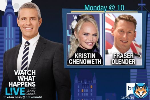 TONIGHT at 10/9c, it's #WWHL with Kristin Chenoweth & Fraser Olender! #SouthernHospitality stars Will Kulp & Emmy Sharrett will be behind the bar!