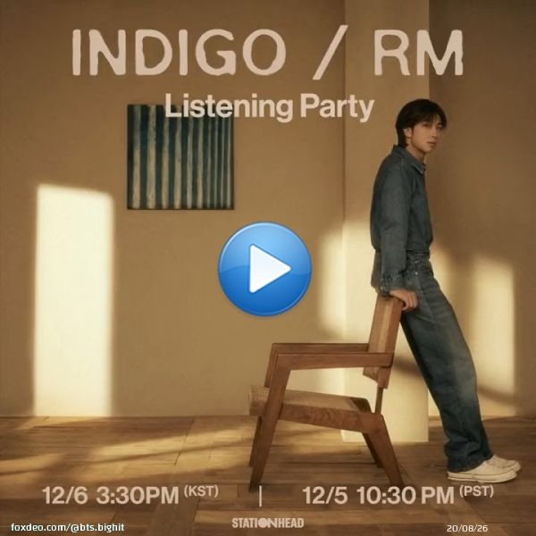 Join the RM 'Indigo' Listening Party on @Stationhead! And don't miss the surprise!   Dec 5, 10:30pm PT | Dec 6, 3:30pm KST    *Stationhead log-in & Connect to Spotify or Apple Music account required