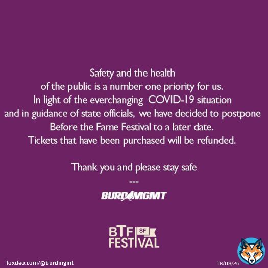 #OfficialStatement in regards to #COVID19 and #BeforeTheFameFest week: