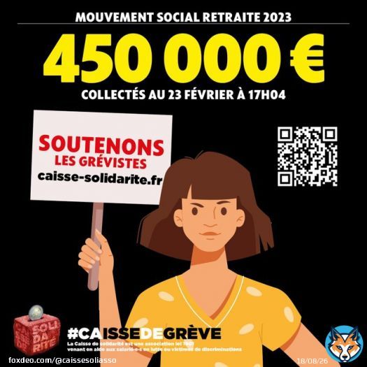 &Ccedil;a progresse grand V pour pr&eacute;parer la gr&egrave;ve g&eacute;n&eacute;rale  La barre des       &euro; collect&eacute;s a &eacute;t&eacute; d&eacute;pass&eacute;e ce jeudi 23 f&eacute;vrier pour soutenir les gr&eacute;vistes  Merci &agrave; tous les donateurs    Continuons &agrave; collecter, partager&hellip;