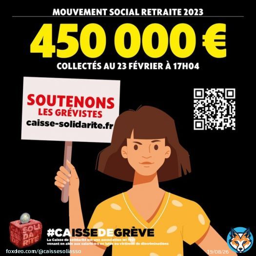 &Ccedil;a progresse grand V pour pr&eacute;parer la gr&egrave;ve g&eacute;n&eacute;rale  La barre des       &euro; collect&eacute;s a &eacute;t&eacute; d&eacute;pass&eacute;e ce jeudi 23 f&eacute;vrier pour soutenir les gr&eacute;vistes  Merci &agrave; tous les donateurs    Continuons &agrave; collecter, partager&hellip;