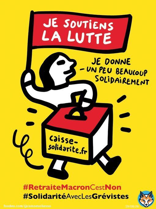 Merci &agrave; @FredSochard pour son soutien illustr&eacute; Et Merci &agrave; tous pour vos dons de soutien aux gr&eacute;vistes  Pr&eacute;parons la #greve7mars #GreveGenerale  #64ansCestNON