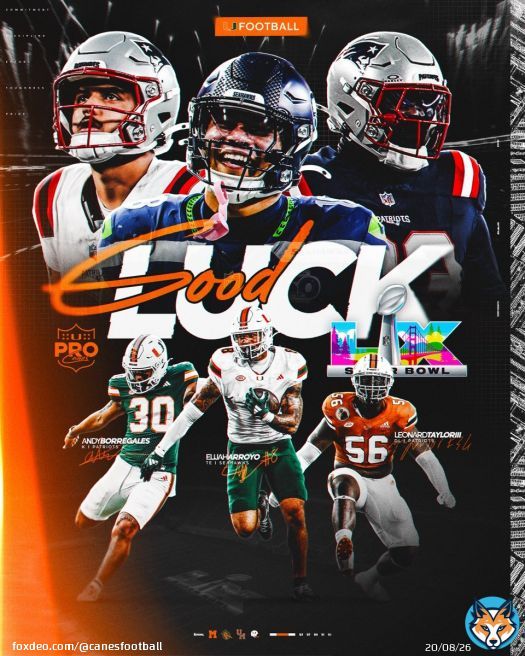 Three Hurricanes on the biggest stage in football! Good luck to Andy, Leonard and Elijah in #SuperBowlLX