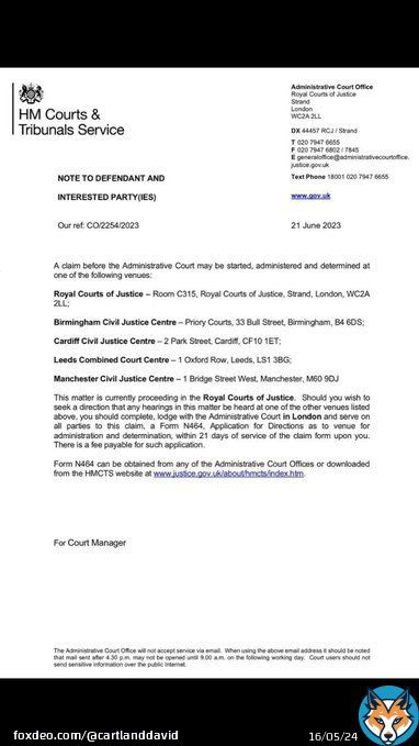 Breaking news  Update regarding the Judicial review application against The Metropolitan Police for their failures to investigate the crimes over the pandemic. The High court have now accepted and sealed the claim.  Today the 21st of June 2023 we have sent a full copy of… Show more