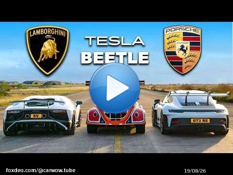 911 GT3 RS v Lambo V12 vs Tesla Beetle: DRAG RACE