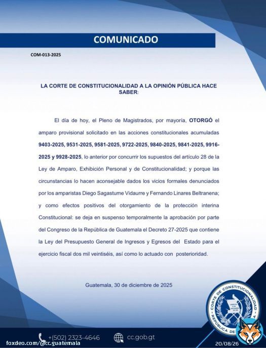 La Corte de Constitucionalidad a la opinión pública hace saber: