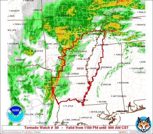 This #tornado watch runs until 8 am. The line of storms will continue to gradually move east through the night into eastern Arkansas, northern Louisiana and the Mid-South. Damaging winds and embedded tornadoes (a couple strong?) remain possible overnight. #LAwx #ARwx #MSwx #TNwx