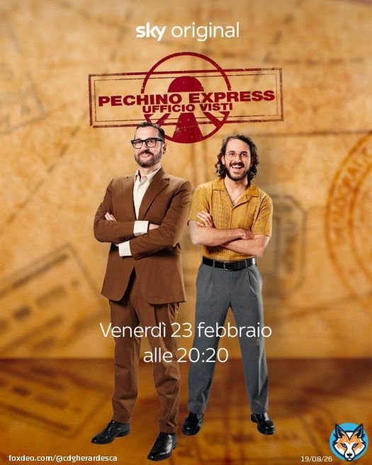 IMPORTANTE Venerdì 23 febbraio. Ore 20:20. Appuntamento all’Ufficio Visti. Su @SkyItalia e in streaming su @NOWTV_It CHI NON SI PRESENTA NON PARTE #PECHINOEXPRESS @CdGherardesca @gianluca_fru @BanijayItalia