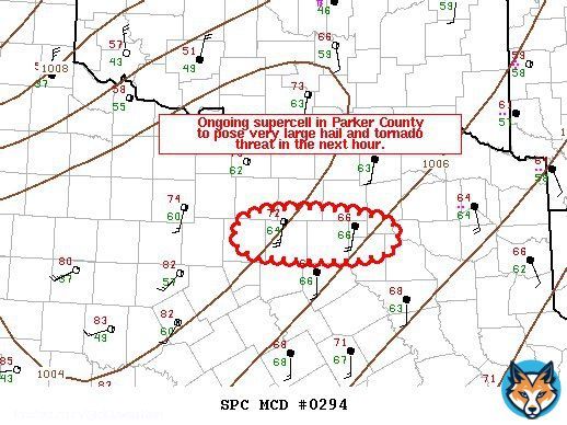 So far, slightly veered low level winds and elongated hodographs have kept the DFW supercell primarily a large hailer. However, as this moves deeper into Dallas, the tornado threat may ramp up with higher 0-1km SRH (200-300m2s2) which indicates more low level shear.