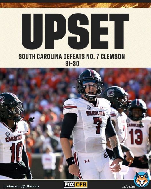 UPSET COMPLETE!  South Carolina beats Clemson for the first time since 2013, snapping an 8-game losing streak in the series for the Gamecocks.