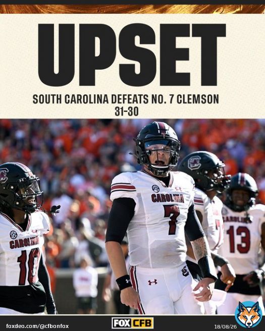 UPSET COMPLETE!  South Carolina beats Clemson for the first time since 2013, snapping an 8-game losing streak in the series for the Gamecocks.