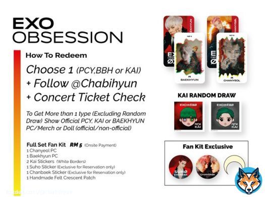 FS + Fan kit Redemption Details, Limited Reservation slots, DM to Reserve Fan kit. #EXplOrationinMY #EXplOrationinKL #EXplOrationinMalaysia #Chabihyun_updates #obsession  #weareoneexo #EXOonearewe  #EXO #엑소 #ObsessedWithBAEKHYUN #EXODEUX  #ObsessedWithKAI #ObsessedwithCHANYEOL