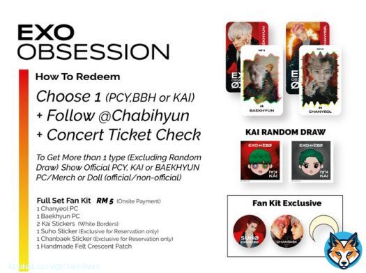 FS + Fan kit Redemption Details, Limited Reservation slots, DM to Reserve Fan kit. #EXplOrationinMY #EXplOrationinKL #EXplOrationinMalaysia #Chabihyun_updates #obsession  #weareoneexo #EXOonearewe  #EXO #엑소 #ObsessedWithBAEKHYUN #EXODEUX  #ObsessedWithKAI #ObsessedwithCHANYEOL